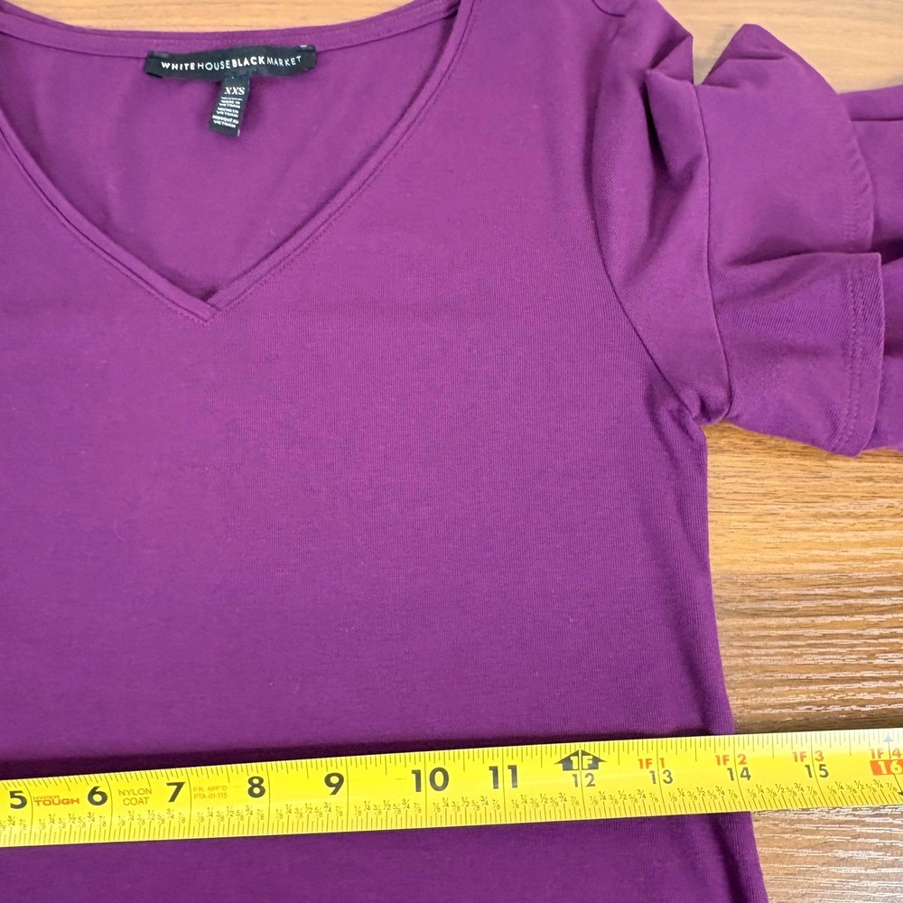 White House Black Market Plum Purple Ruffle Sleeve V Neck Shift‎ Dress XXS - Picture 8 of 10
